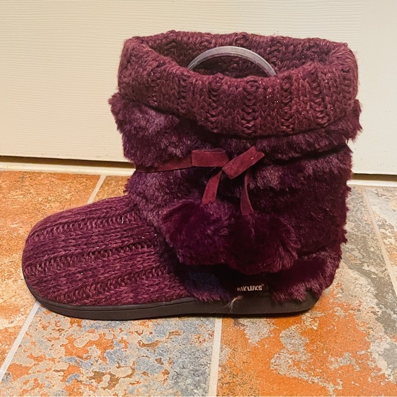 🍎New MUK LUKS! Wool Pull-On Burgundy Sweater/Fur Comfy Boots! - Picture 5 of 11